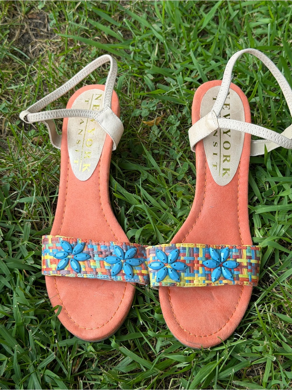 New York Transit Coral & Multicolor Floral Slingback Sandals
